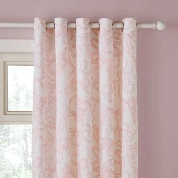 Blackout Eyelet Curtains with Bows - Pink, Polycotton