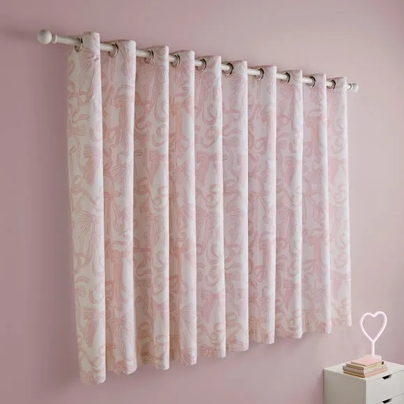 Blackout Eyelet Curtains with Bows - Pink, Polycotton