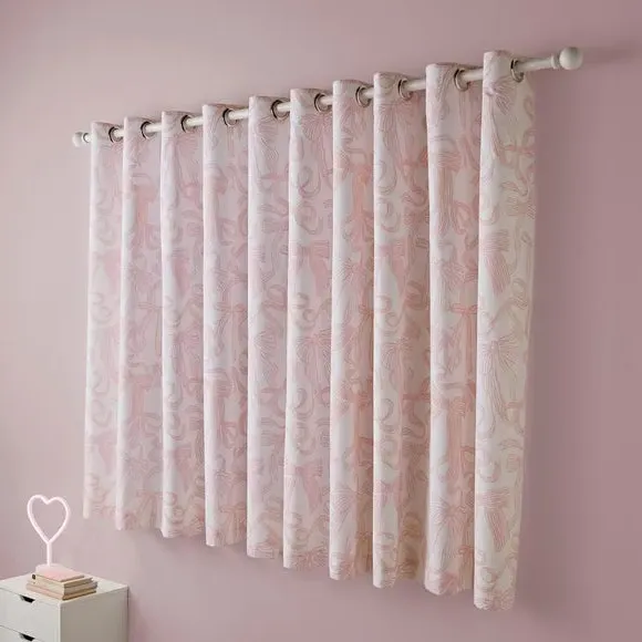 Blackout Eyelet Curtains with Bows - Pink, Polycotton