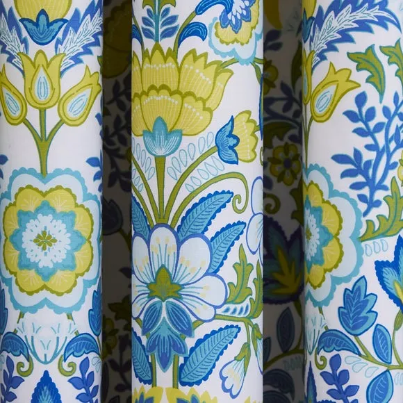 Blackout Eyelet Curtains with Damask - Blue, Polycotton