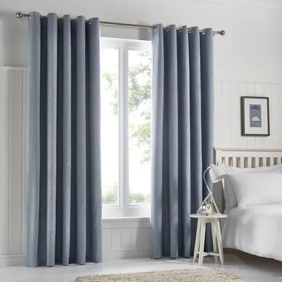 Blackout Eyelet Curtains with Lining - Denim Blue