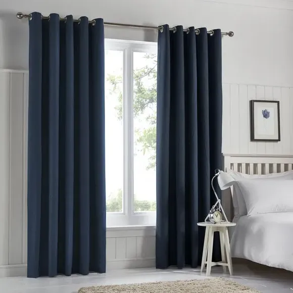 Blackout Eyelet Curtains with Lining - Navy
