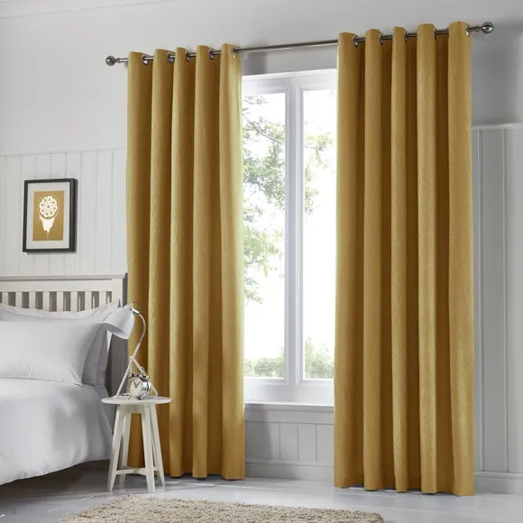Blackout Eyelet Curtains with Lining - Ochre