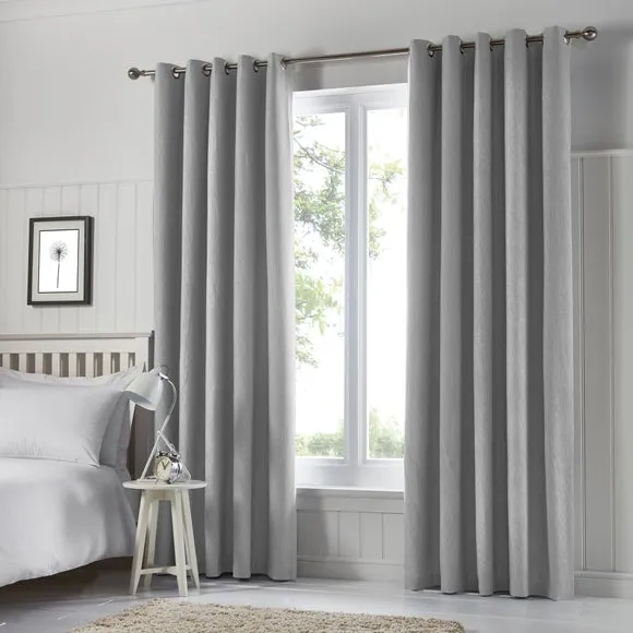 Blackout Eyelet Curtains with Lining - Silver