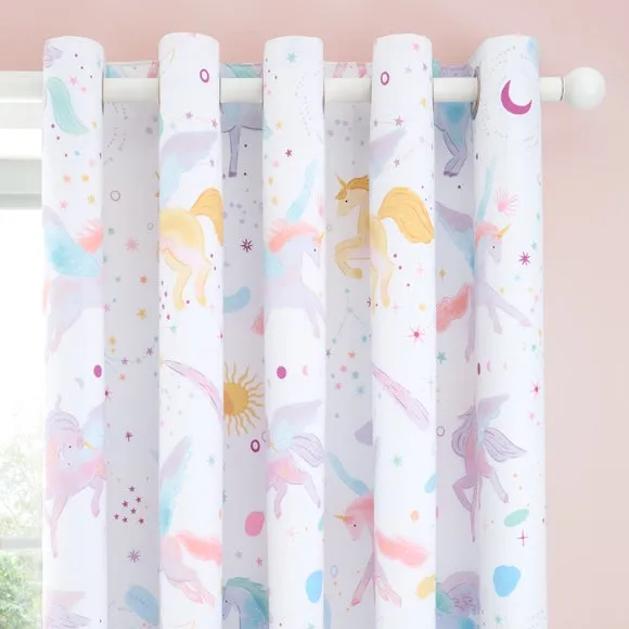 Blackout Eyelet Curtains with Unicorn - Lilac image