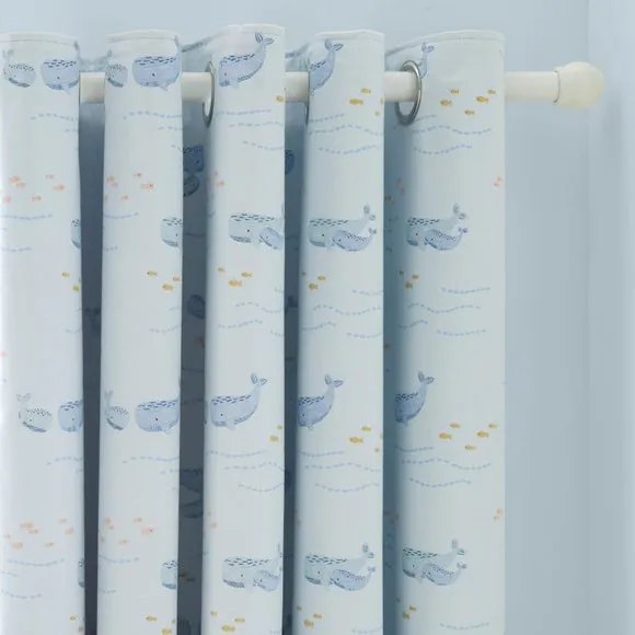 Blackout Eyelet Curtains with Whales - Blue, Cotton