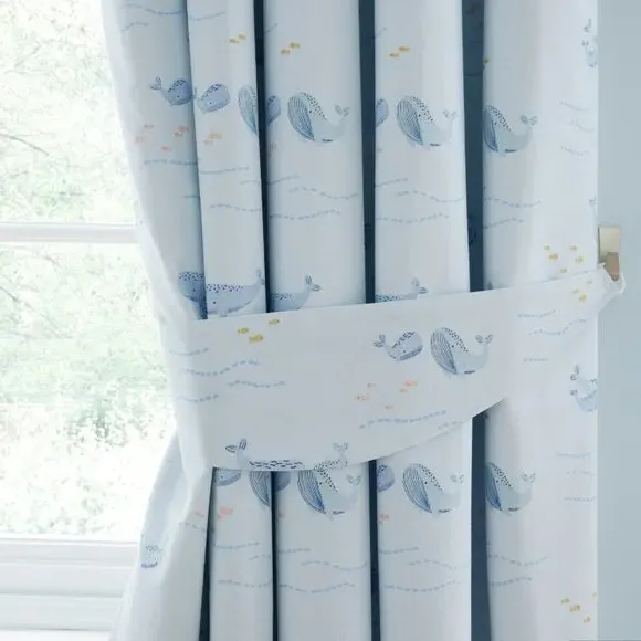 Blackout Eyelet Curtains with Whales - Blue, Cotton