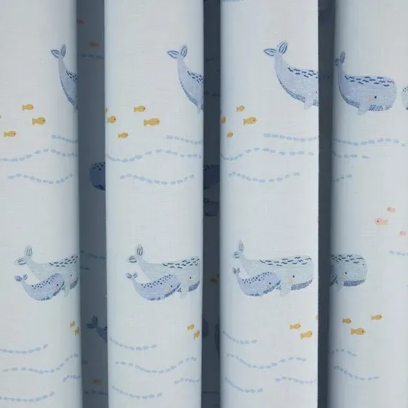 Blackout Eyelet Curtains with Whales - Blue, Cotton