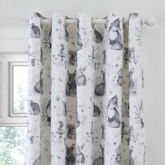 Blackout Eyelet Curtains Woodland - Grey, Cotton