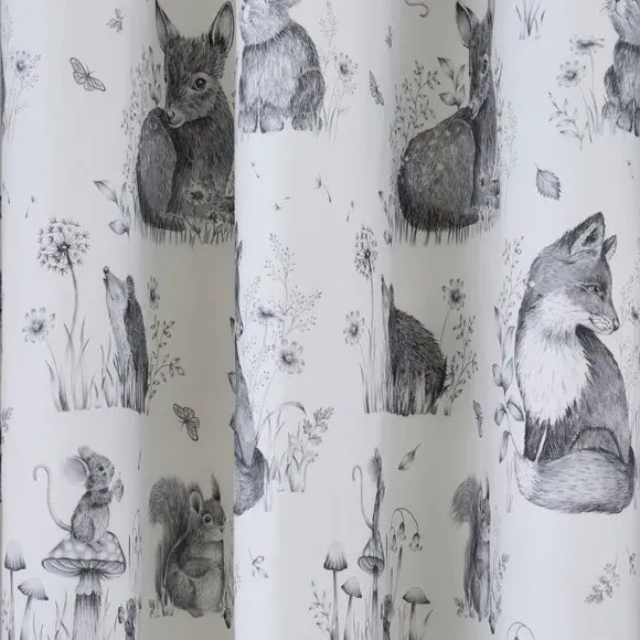 Blackout Eyelet Curtains Woodland - Grey, Cotton