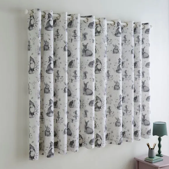 Blackout Eyelet Curtains Woodland - Grey, Cotton