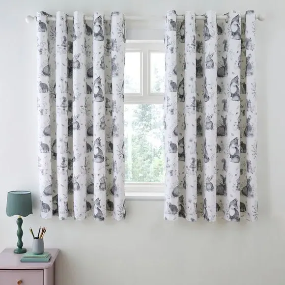 Blackout Eyelet Curtains Woodland - Grey, Cotton image