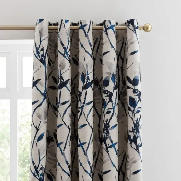 Blackout Eyelet Door Curtain - Blue, Jacquard