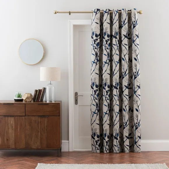 Blackout Eyelet Door Curtain - Blue, Jacquard image