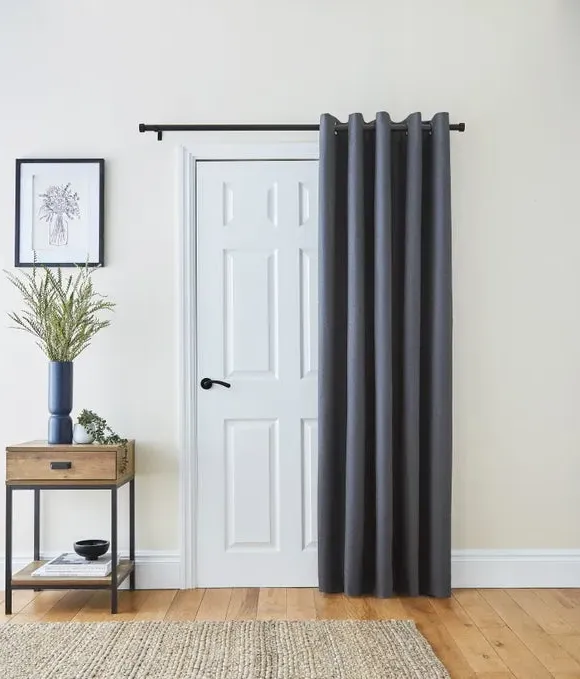 Blackout Eyelet Door Curtain - Charcoal, Polyester