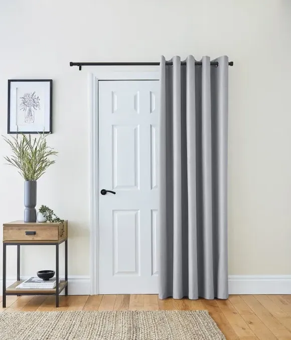 Blackout Eyelet Door Curtain - Grey, Polyester
