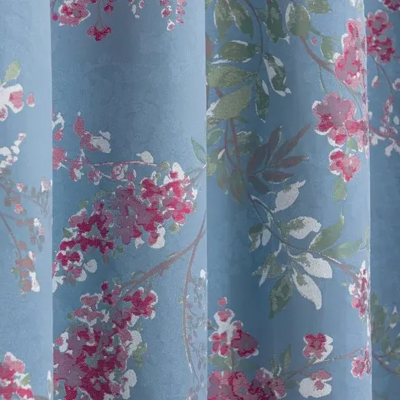 Blackout Pencil Pleat Curtain - Blue, Jacquard