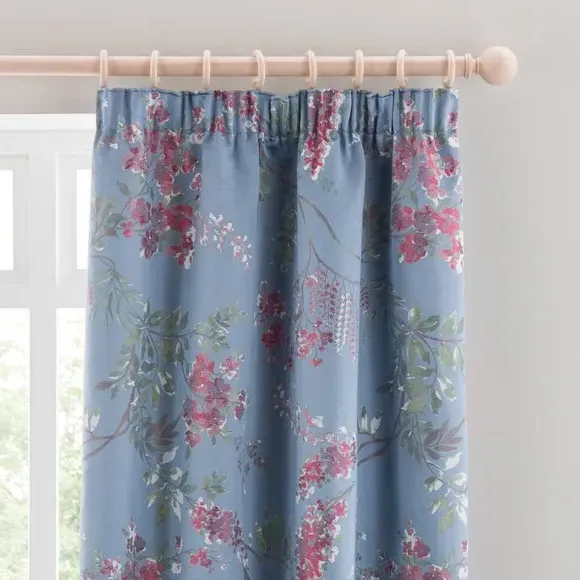 Blackout Pencil Pleat Curtain - Blue, Jacquard image