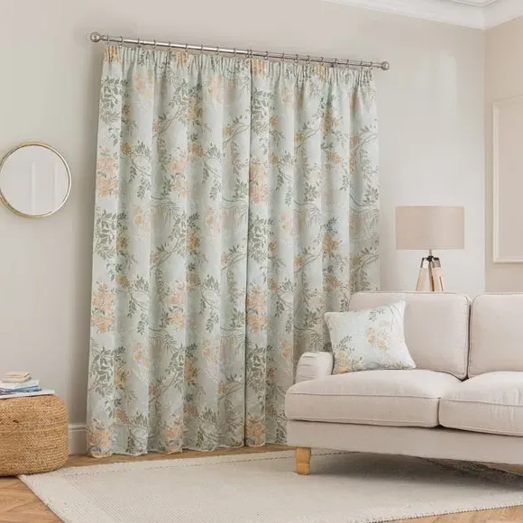 Blackout Pencil Pleat Curtain - Green, Jacquard