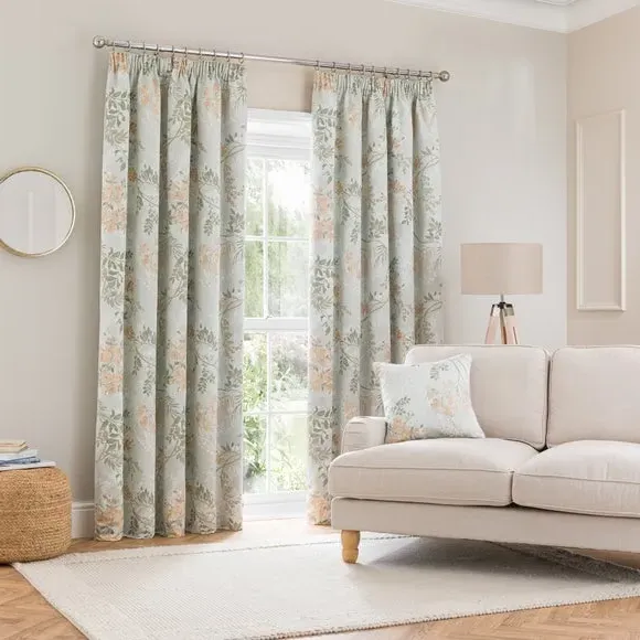 Blackout Pencil Pleat Curtain - Green, Jacquard