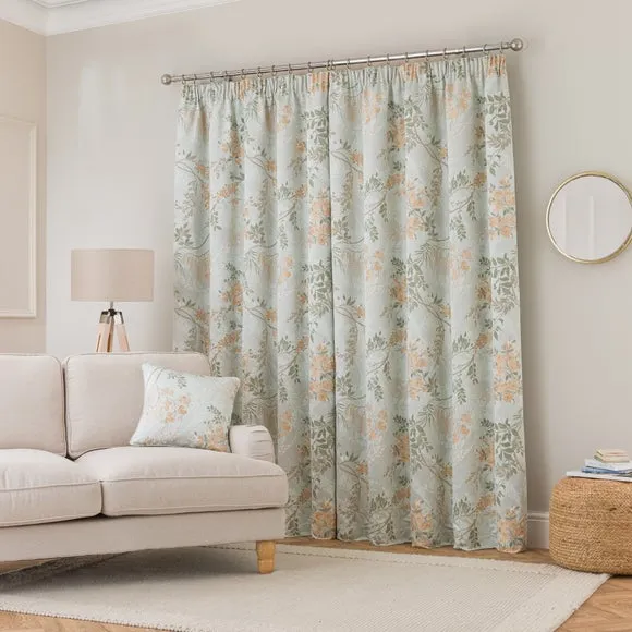 Blackout Pencil Pleat Curtain - Green, Jacquard