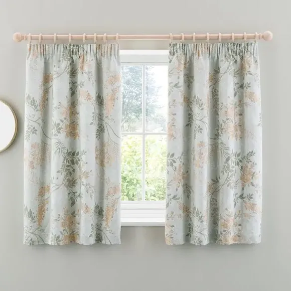 Blackout Pencil Pleat Curtain - Green, Jacquard