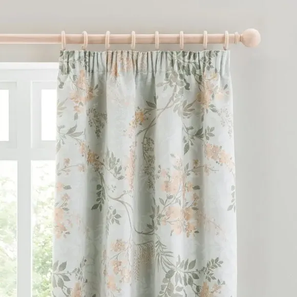 Blackout Pencil Pleat Curtain - Green, Jacquard