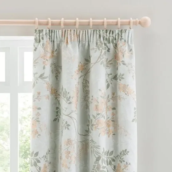 Blackout Pencil Pleat Curtain - Green, Jacquard