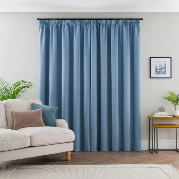 Blackout Pencil Pleat Curtains - Ashley Blue, Polyester