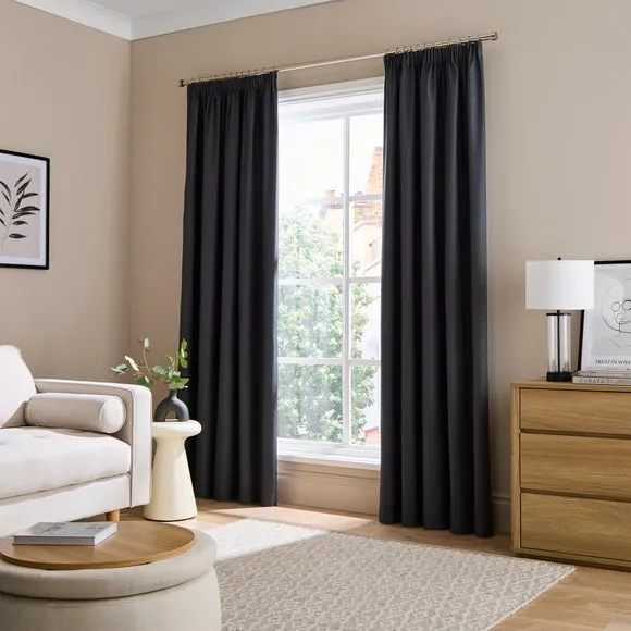 Blackout Pencil Pleat Curtains - Charcoal, Polyester