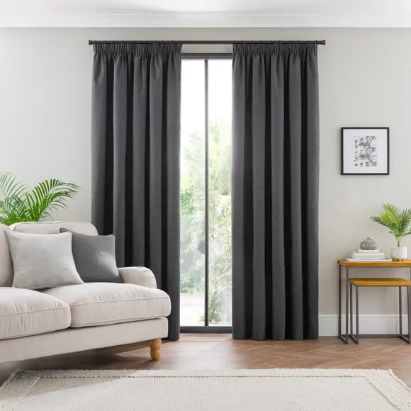Blackout Pencil Pleat Curtains - Charcoal, Polyester