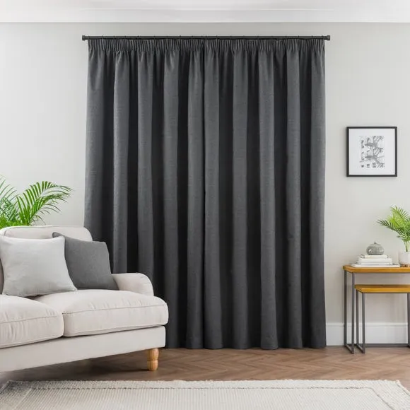 Blackout Pencil Pleat Curtains - Charcoal, Polyester