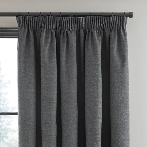Blackout Pencil Pleat Curtains - Charcoal, Polyester