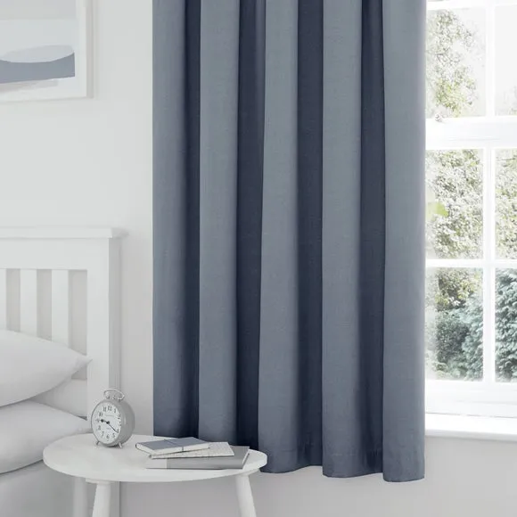 Blackout Pencil Pleat Curtains - Denim, Polycotton