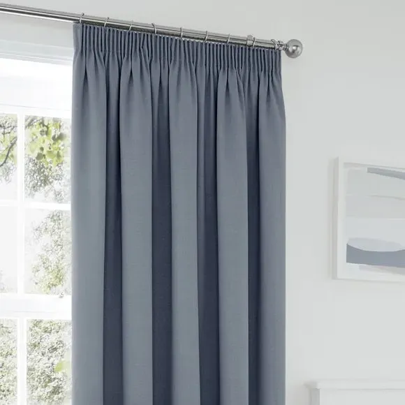 Blackout Pencil Pleat Curtains - Denim, Polycotton