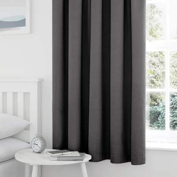 Blackout Pencil Pleat Curtains - Graphite, Polycotton