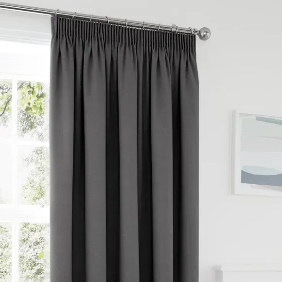Blackout Pencil Pleat Curtains - Graphite, Polycotton image