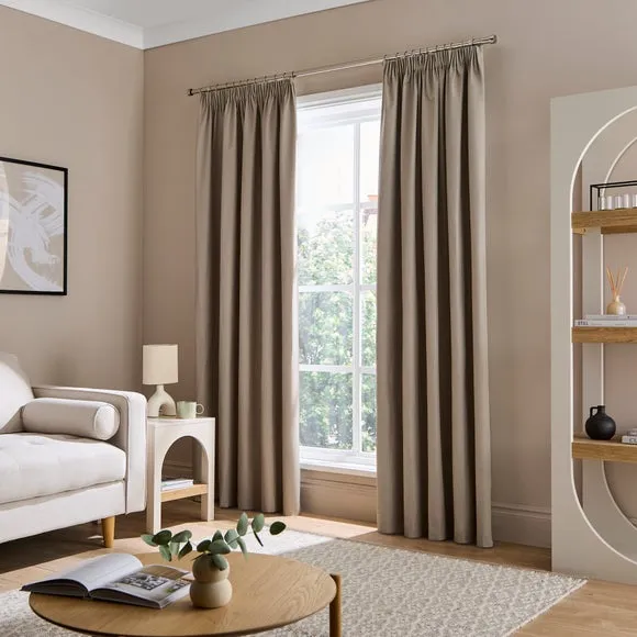 Blackout Pencil Pleat Curtains - Linen, Polyester