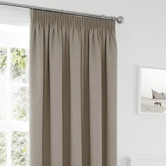 Blackout Pencil Pleat Curtains - Natural, Polycotton