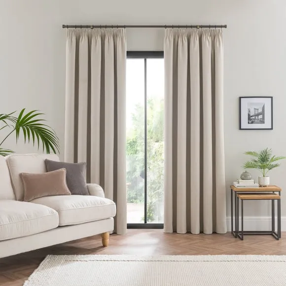 Blackout Pencil Pleat Curtains - Natural, Polyester
