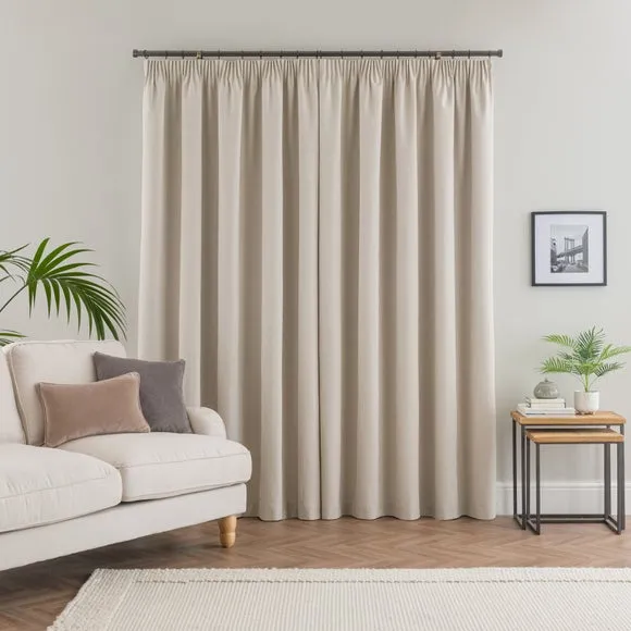 Blackout Pencil Pleat Curtains - Natural, Polyester