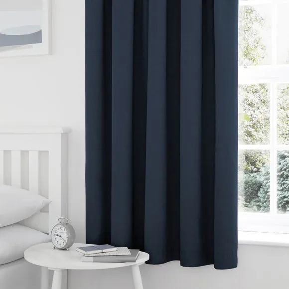 Blackout Pencil Pleat Curtains - Navy, Polycotton