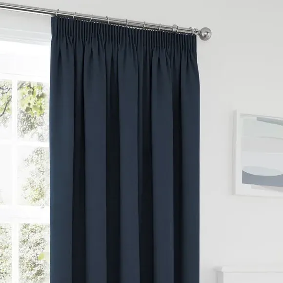 Blackout Pencil Pleat Curtains - Navy, Polycotton