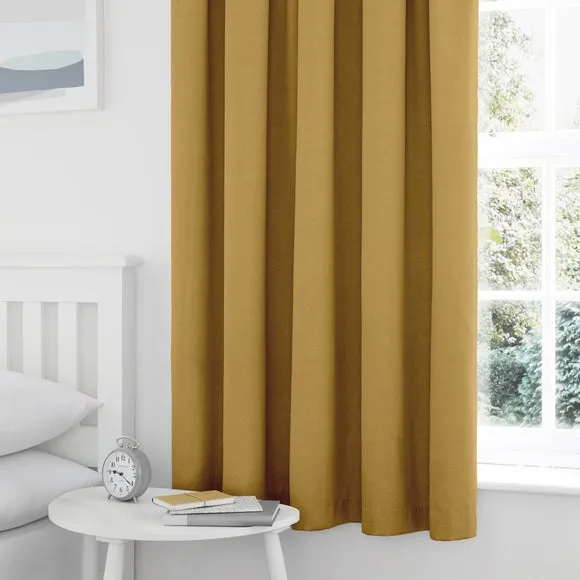 Blackout Pencil Pleat Curtains - Ochre, Polycotton