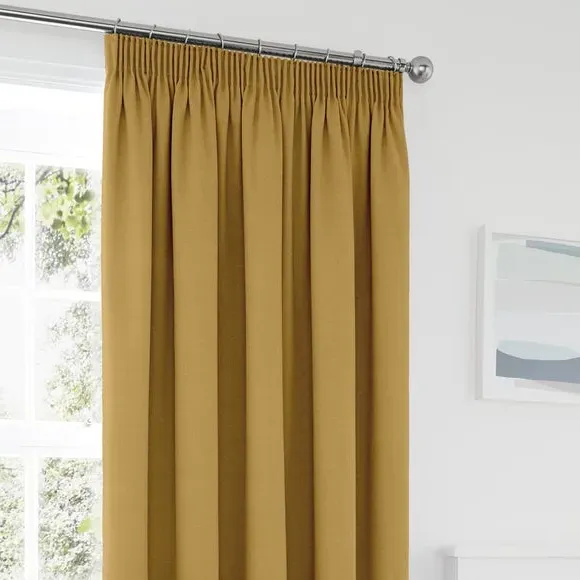 Blackout Pencil Pleat Curtains - Ochre, Polycotton