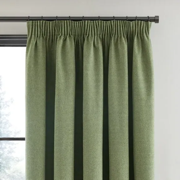 Blackout Pencil Pleat Curtains - Olive, Polyester