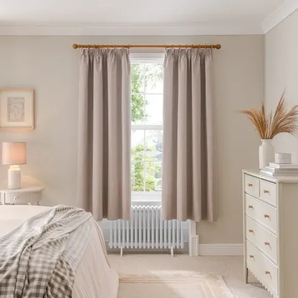 Blackout Pencil Pleat Curtains - Pebble, Brushed