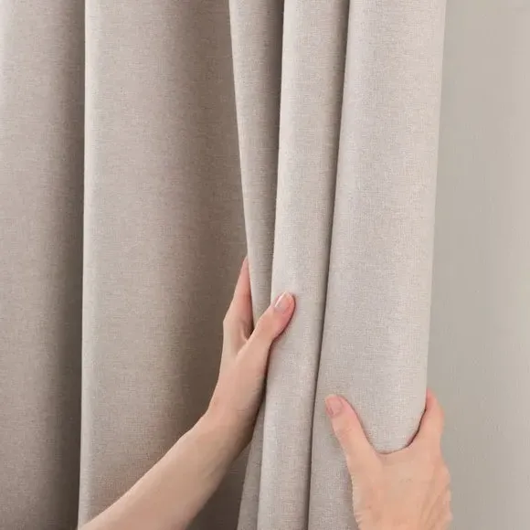 Blackout Pencil Pleat Curtains - Pebble, Brushed