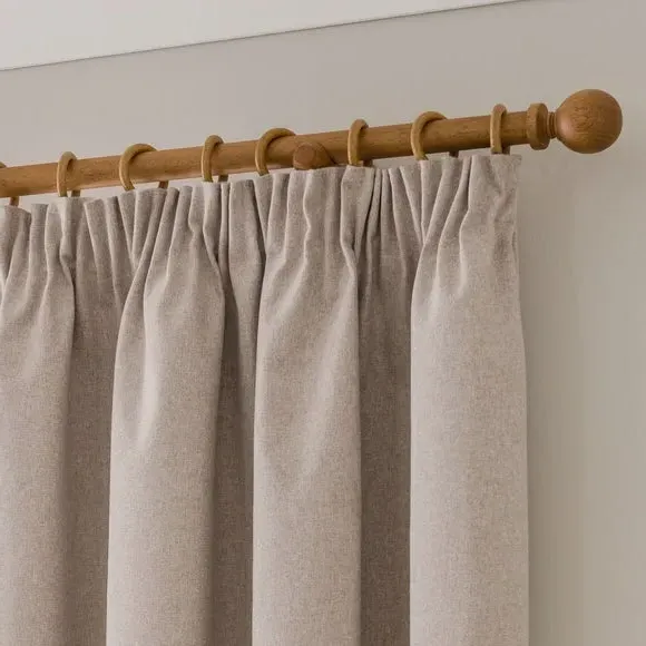 Blackout Pencil Pleat Curtains - Pebble, Brushed