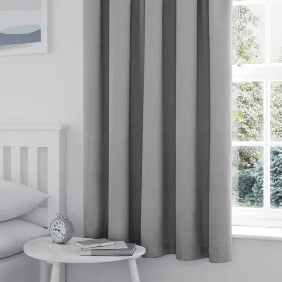 Blackout Pencil Pleat Curtains - Silver, Polycotton